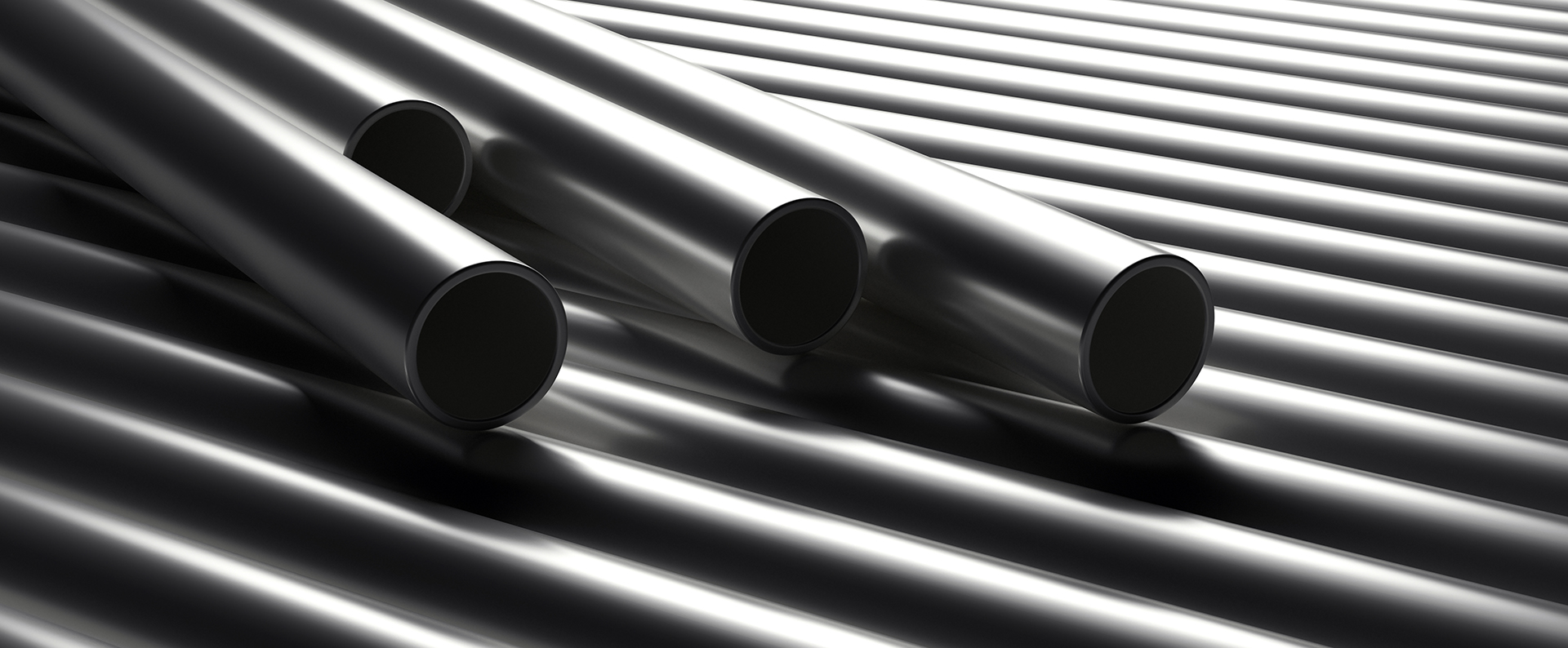 Pipes tubes steel metal, round profile, stacked full background.